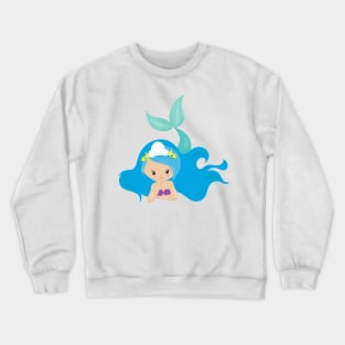 Cute Mermaid, Blue Hair, Little Mermaid, Starfish Crewneck Sweatshirt